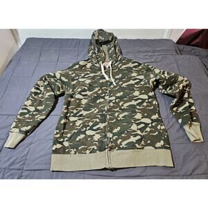 Hanes Men’s Medium Camo Full Zip Hoodie Green Brown Fleece Sweatshirt 20x26
